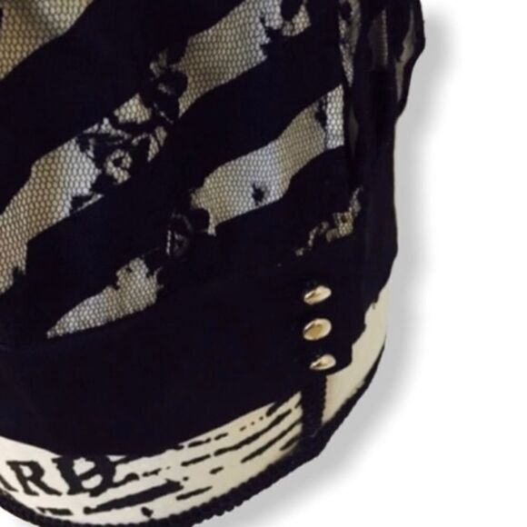 Ann Taylor Striped Sleeveless Top | Size 0P | Lace Overlay - Picture 3 of 5